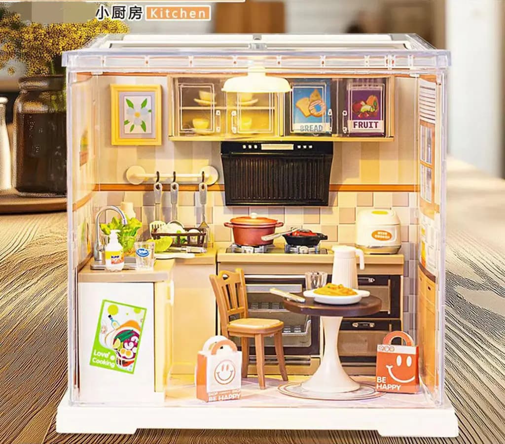 Kit Fai-da-Te per Casa delle Bambole in Miniatura, Scena Assemblata di Negozio di Torte, Cucina e Camera da Letto, Gioco di Costruzione con Blocchi per Bambine