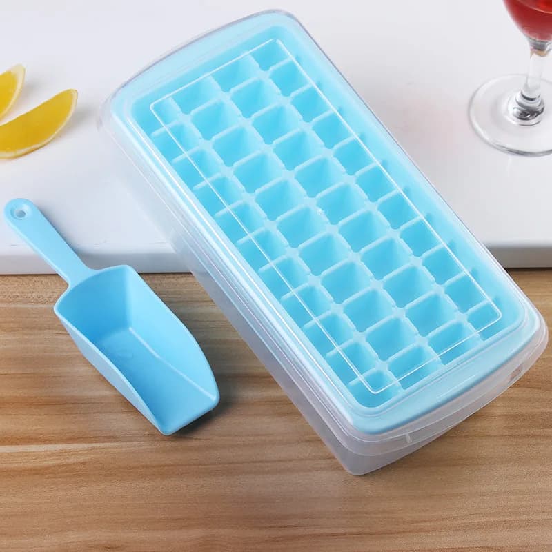 Vassoio per ghiaccio in plastica per uso alimentare con coperchio e pala Forma quadrata Stampo per cubetti di ghiaccio fai-da-te Accessorio per bar da cucina creativo
