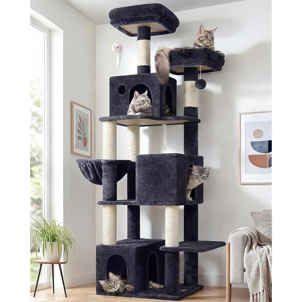 Torre per Gatti da Interno Extra Large 71 con 3 Livelli, Tiragraffi e Cesto Sospeso, Grigia