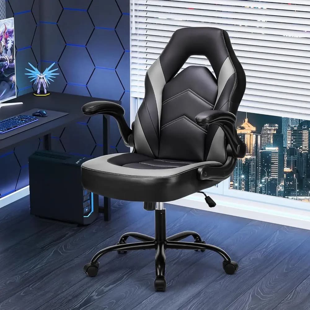 Sedia da Gaming per Computer - Ergonomica con Supporto Lombare, Braccioli Sollevabili e Rotazione a 360° ° Ruote Girevoli, Altezza Regolabile in Pelle PU