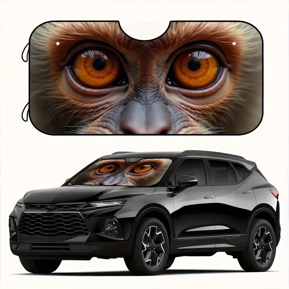 1pc Monkey Orangutan Eyes Sunshade - Vibrant Curious Design, Fit Car Windshield Sunshade Shield Against Glare & Heat, Durable Au