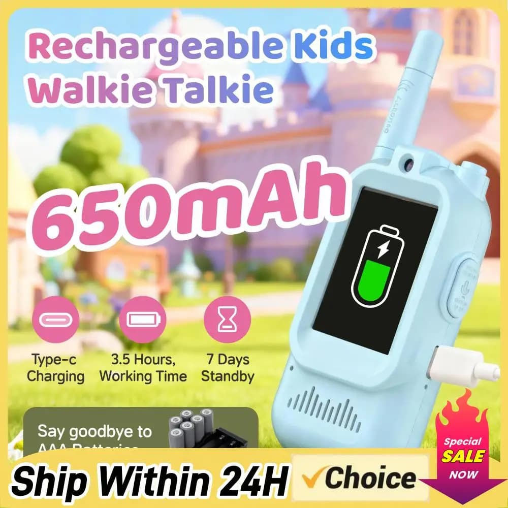 Walkie Talkie per Bambini con Video, Set da 2 Ricaricabili, Regali di Natale e Compleanno per Ragazzi e Ragazze
