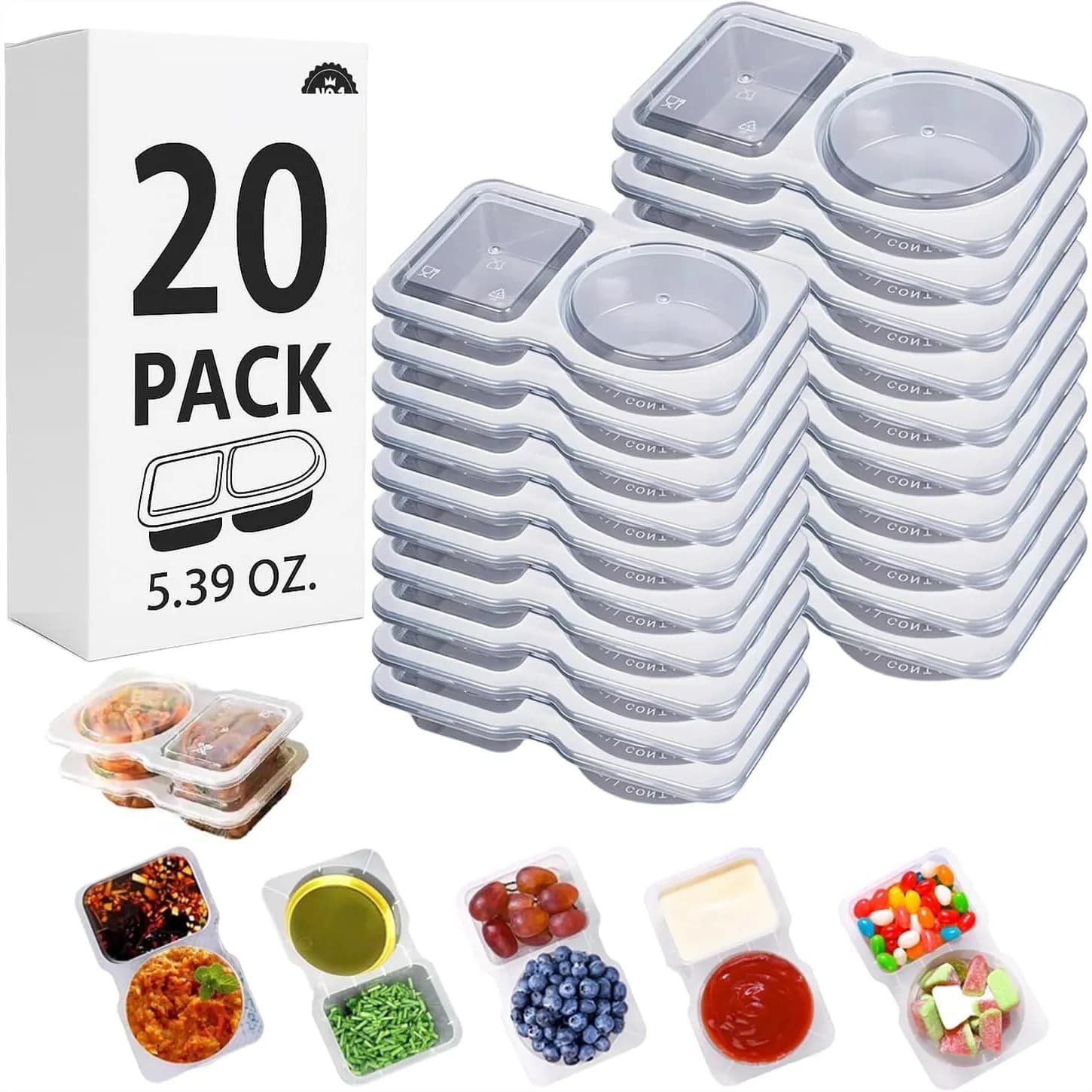 Contenitori per snack riutilizzabili con coperchi, a doppio scomparto, a tenuta stagna, senza BPA, per la conservazione degli alimenti, per il pranzo scolastico dei bambini, per la preparazione dei pasti e per altro.