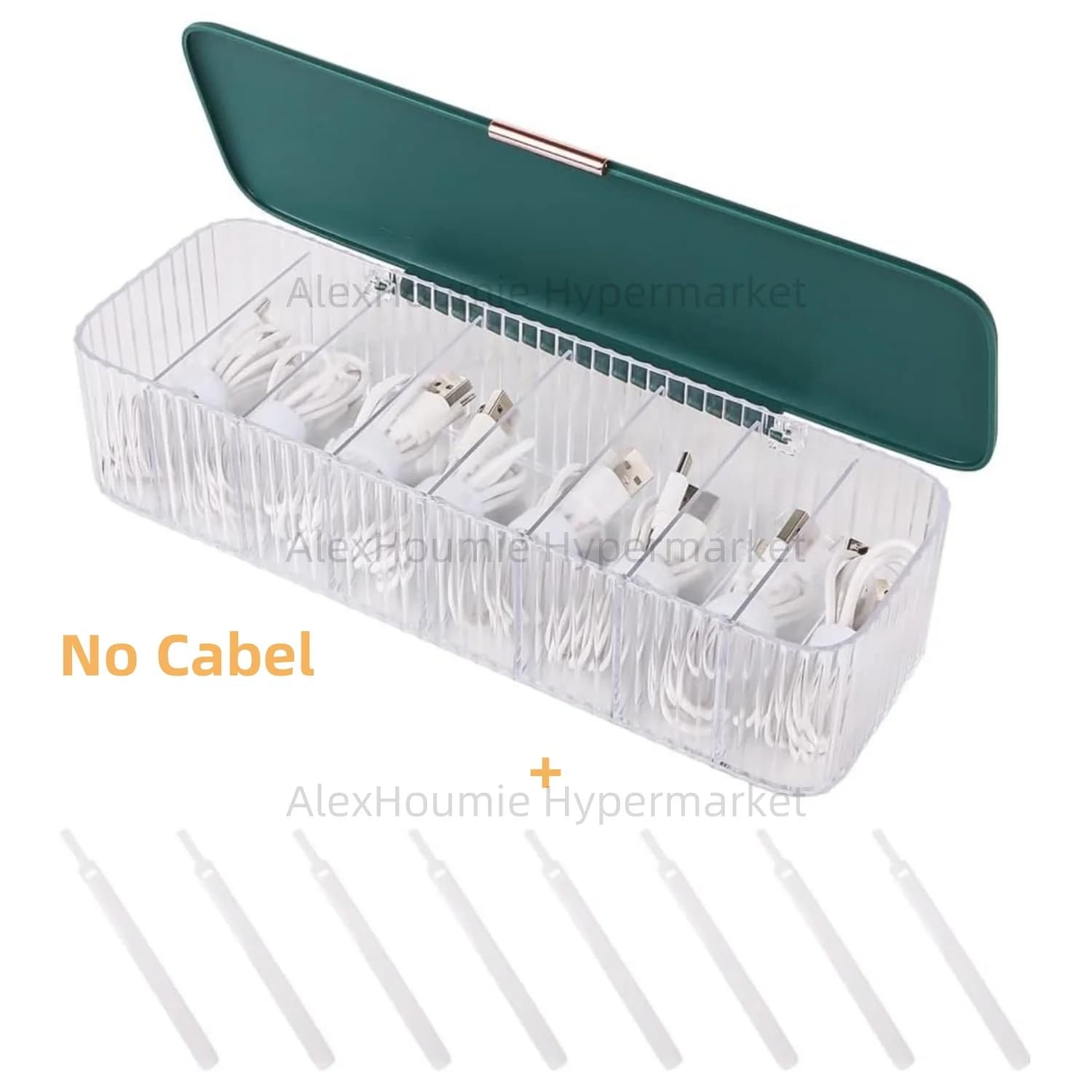 Scatola porta cavi 8 scomparti e 8 fascette per cavi Trasparente Organizzatore per cavi di alimentazione Accessori da scrivania Conservazione per forniture di cancelleria