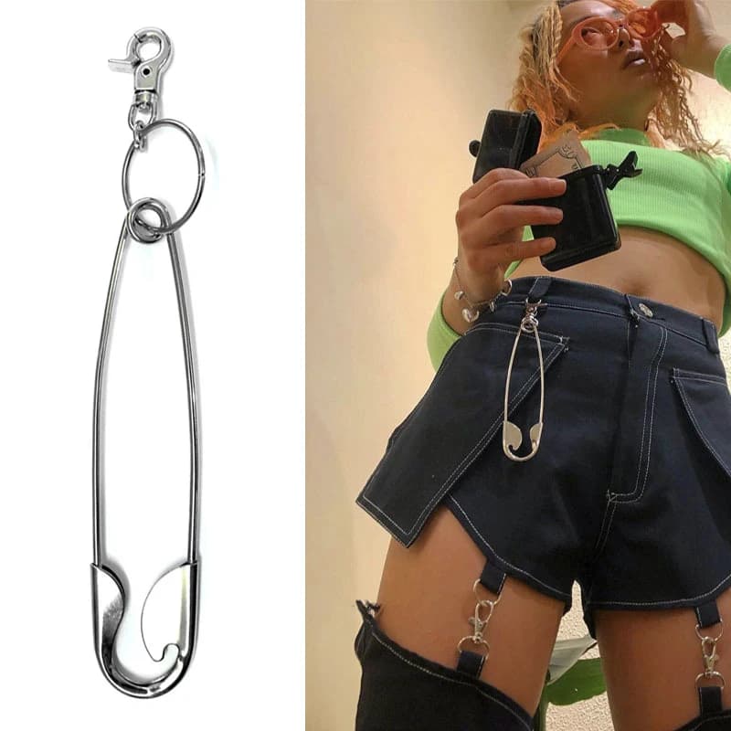 Punk Big Stainless Steel Safety Pin Metal Pendant Keychain For Women Men Harajuku Cool Hip Hop Key Chain Jeans Accessories