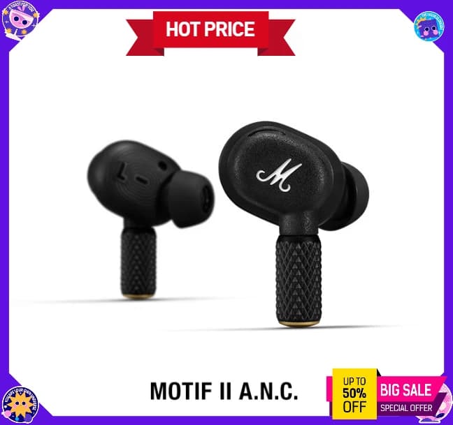 Cuffie In-Ear Marshall Motif ANC | Design Rock Iconico, Cancellazione Attiva del Rumore, 30 Ore di Autonomia, Bassi Profondi, OEM