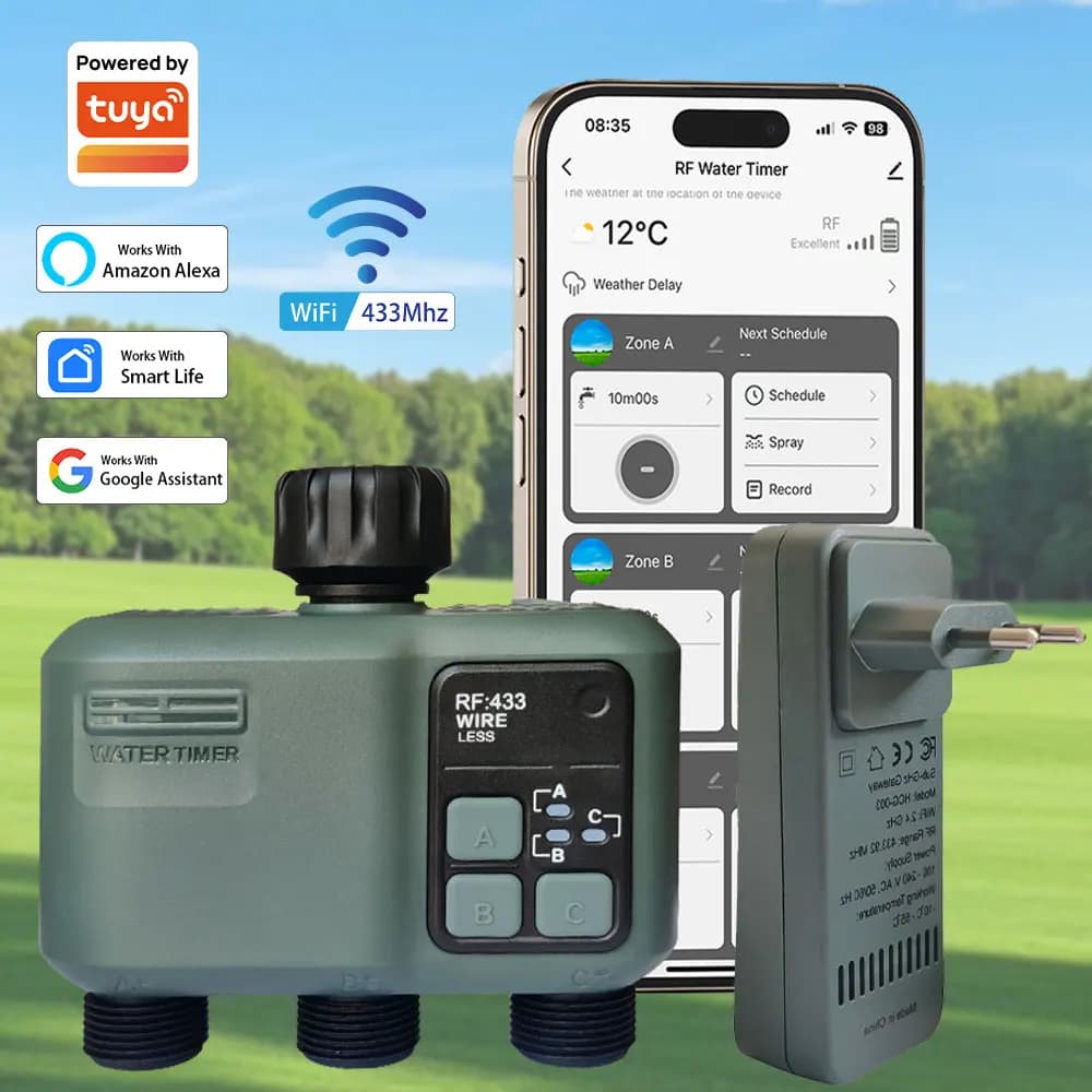 Tuya 3 Zone Sprinkler Timer Programmable Garden Hose Timer Water-Saving Irrigation Controller for Lawn Yard Drip Systems IPX5