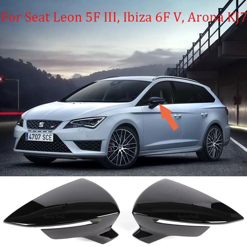 In Fibra di carbonio Nero Auto Vista Posteriore Porta Ala Laterale Tappi di Copertura Dello Specchio Borsette Caso Per Seat Leon Lion 5F III Ibiza 6F V KJ1 Arona KJ7