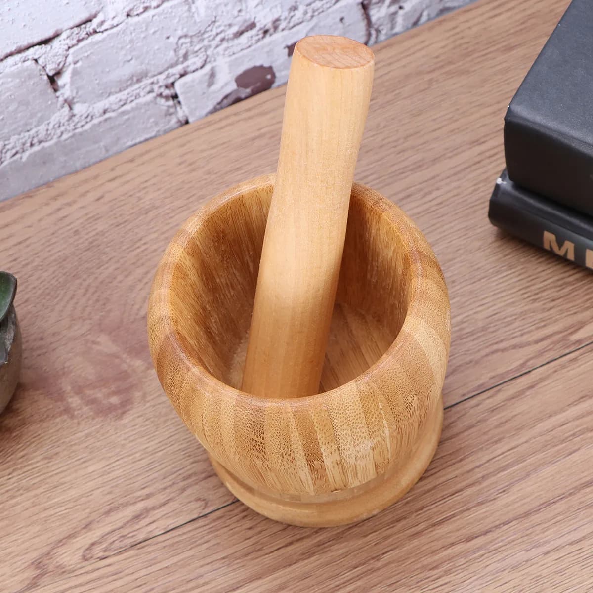 Professional Kitchen Garlic Pugging Pot Pedestal Bowl Mortar and Pestle Set Size S Manual Spice Grinder Nut Crusher Easy Clean