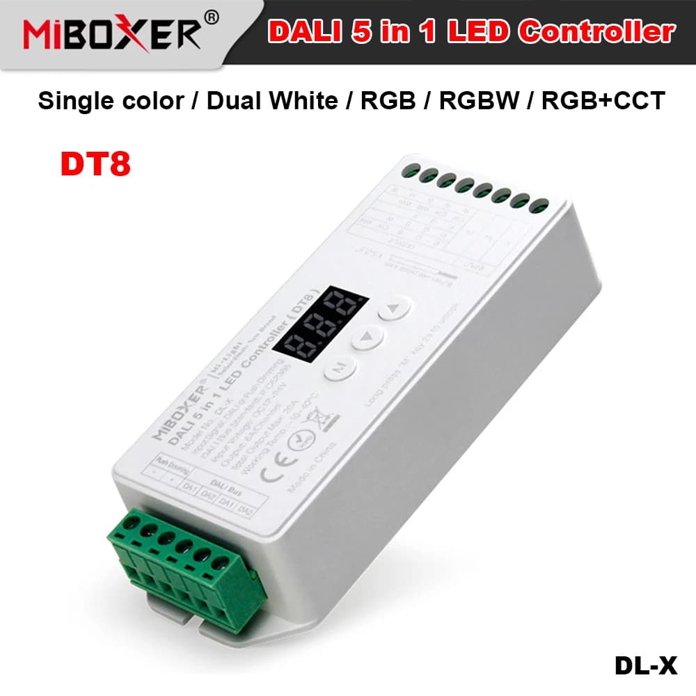Miboxer DL-X DC12~24V 5In1 DALI DT8 Display digitale singolo/doppio bianco/RGB/RGBW/RGB+CCT Controller dimmer per strisce LED