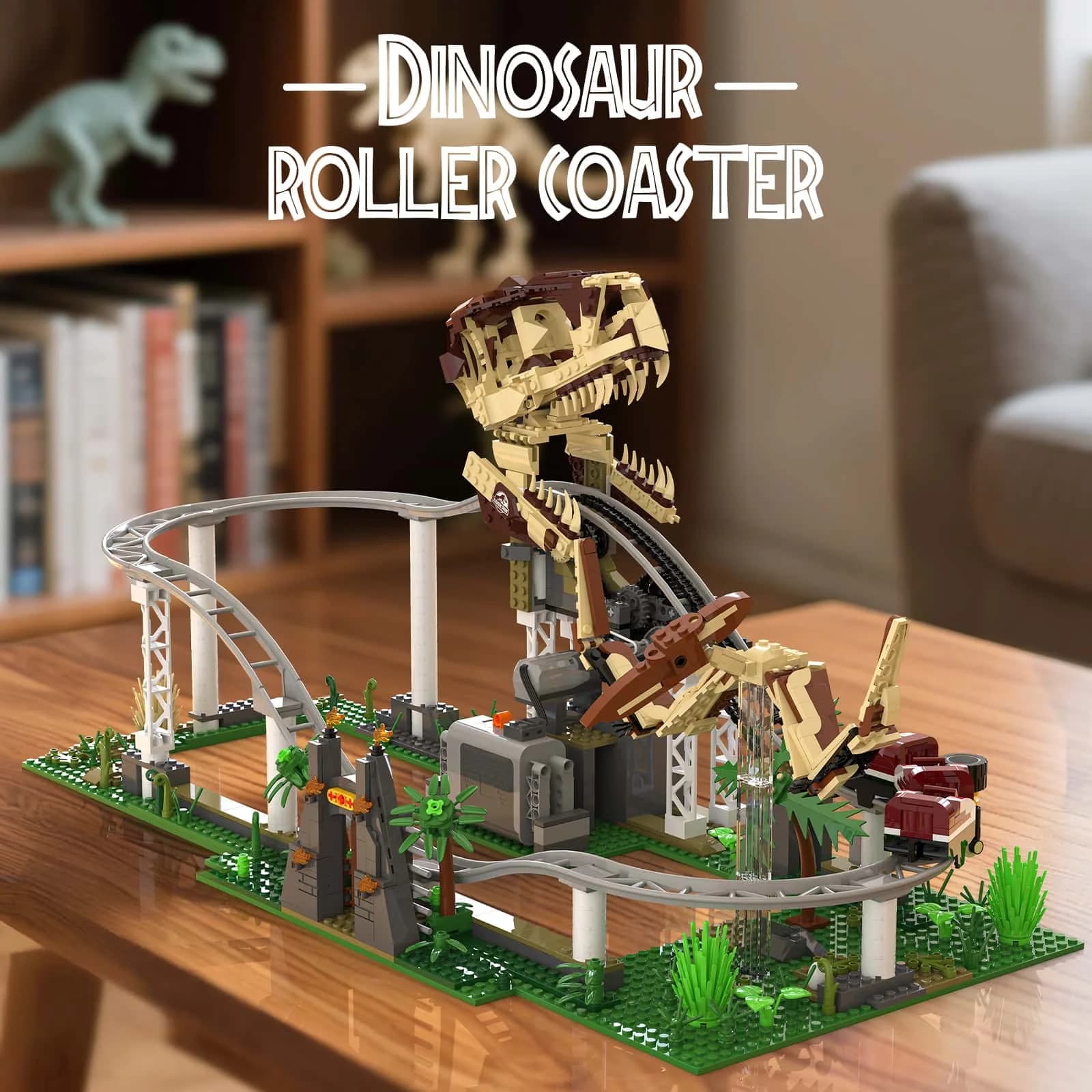 MOC 1291 pezzi Kit di blocchi di costruzione per montagne russe di dinosauri, giocattolo per tappeti per gli amanti dei dinosauri e perfetto regalo di Natale e compleanno