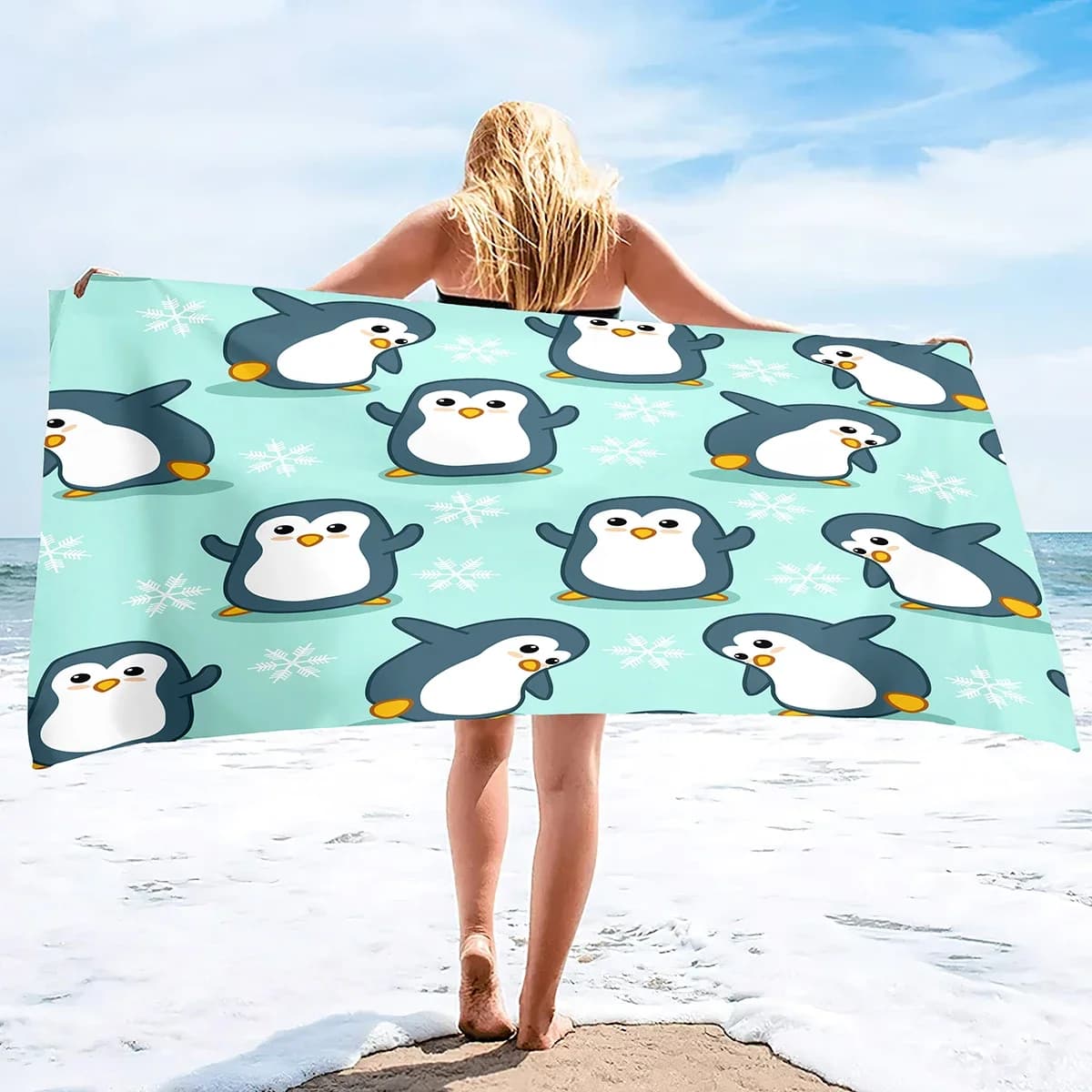 Asciugamani da spiaggia Pinguino Bird Asciugamano da bagno morbido e assorbente in microfibra ad asciugatura rapida Asciugamano da spiaggia oversize senza sabbia da viaggio all'aperto