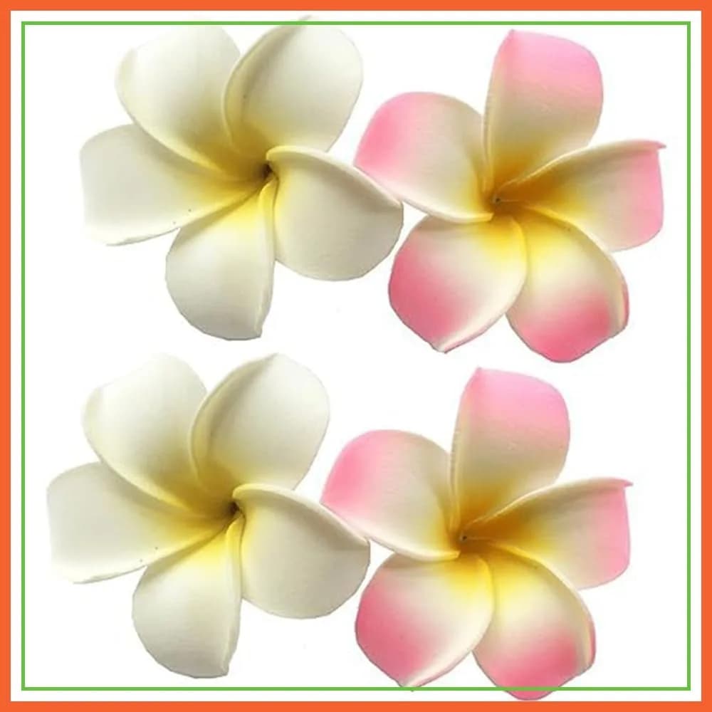 4 Pezzi di Fiori di Plumeria Hawaiana in Schiuma Bianca e Rosa da 7cm con Clip per Capelli