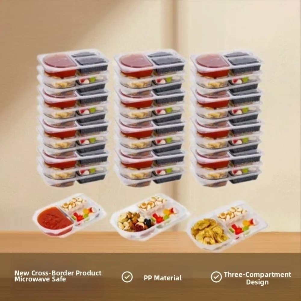 Contenitori per Snack in PP da 10/20 Pezzi con Coperchi, Contenitori Ermetici per la Preparazione dei Pasti, 2/3 Scomparti, Contenitore Trasparente per Alimenti, Ideale per Viaggi