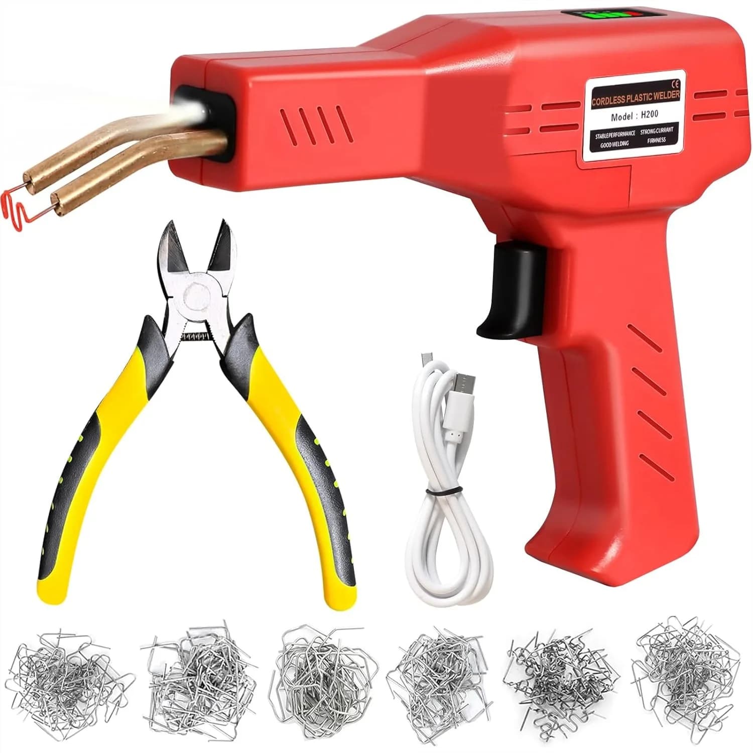 Saldatore per Plastica Senza Fili da 220W con Batteria da 5000mAh, Kit Graffettatrice a Caldo Ricaricabile USB per Riparazione Paraurti Auto, 1000 Graffette