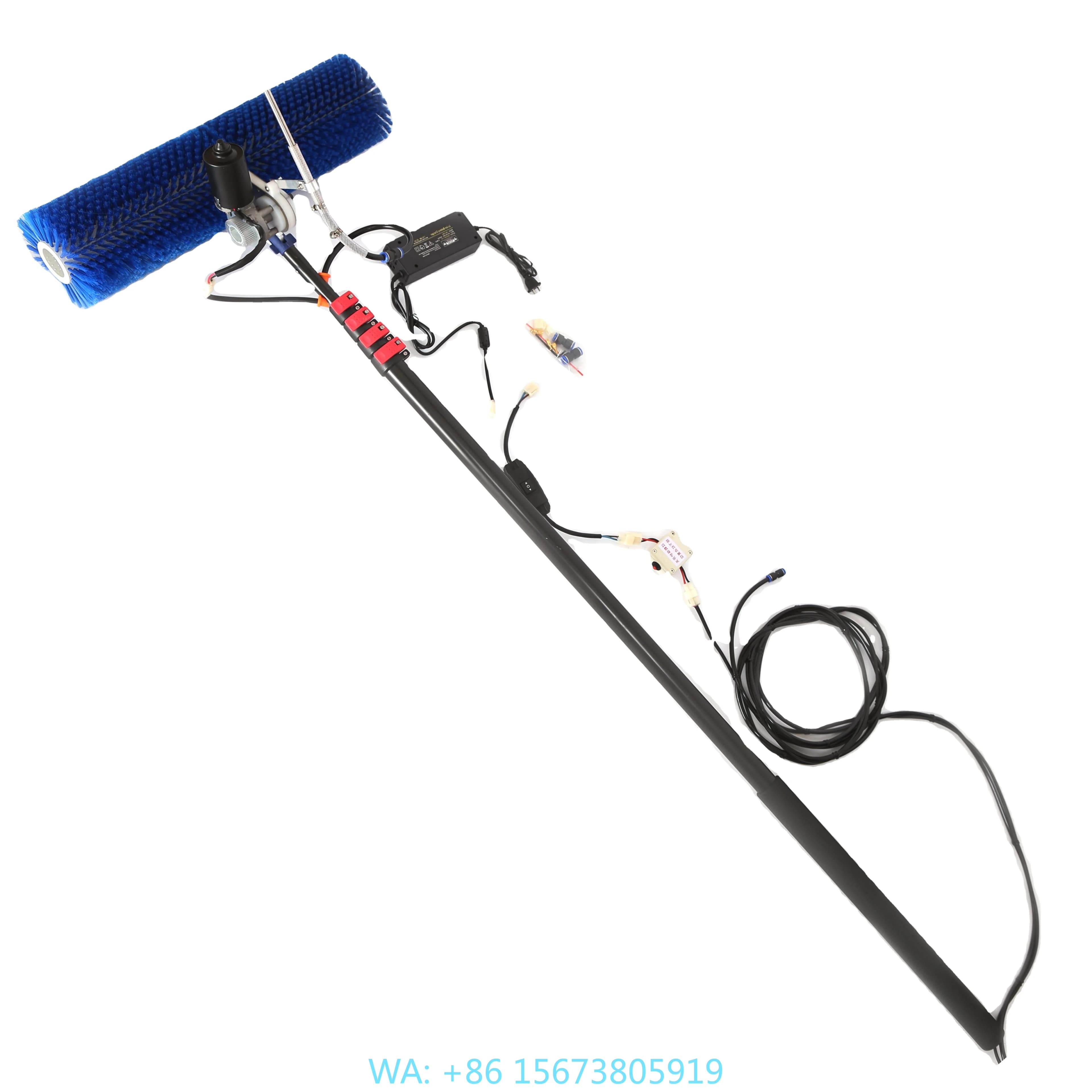 Robot per Pulizia Pannelli Solari Fotovoltaici Extentool 5.5m con Spazzola Rotante e Asta Telescopica