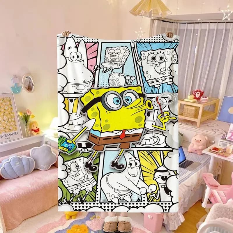 Kawaii SpongeBob Patrick Star Throw Blanket Anime Printed Soft Cover Office Air Conditioning Quilt for Sofa Bed Leg Throw