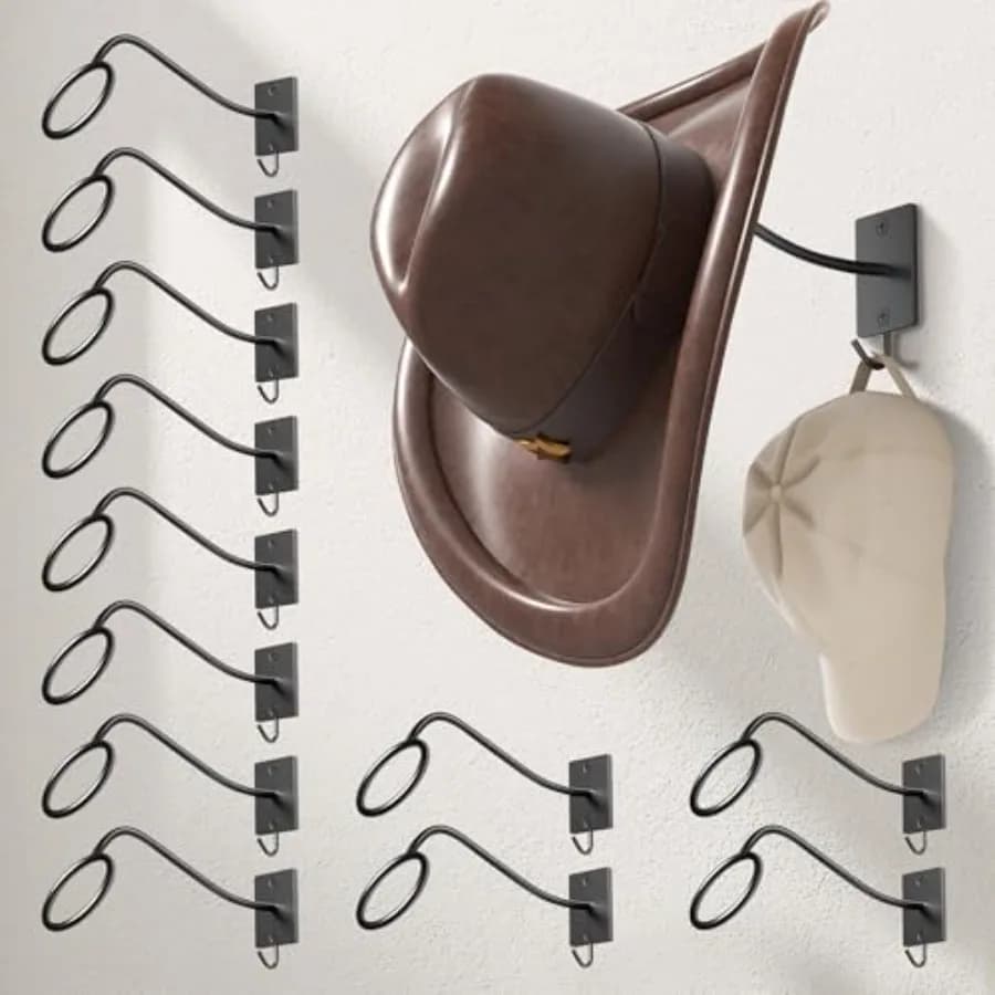 Porta Cappelli da Cowboy da Parete, Ganci Organizzatori in Metallo Rustico Stile Western per Cappelli Fedora e Cappelli da Sole Larghi