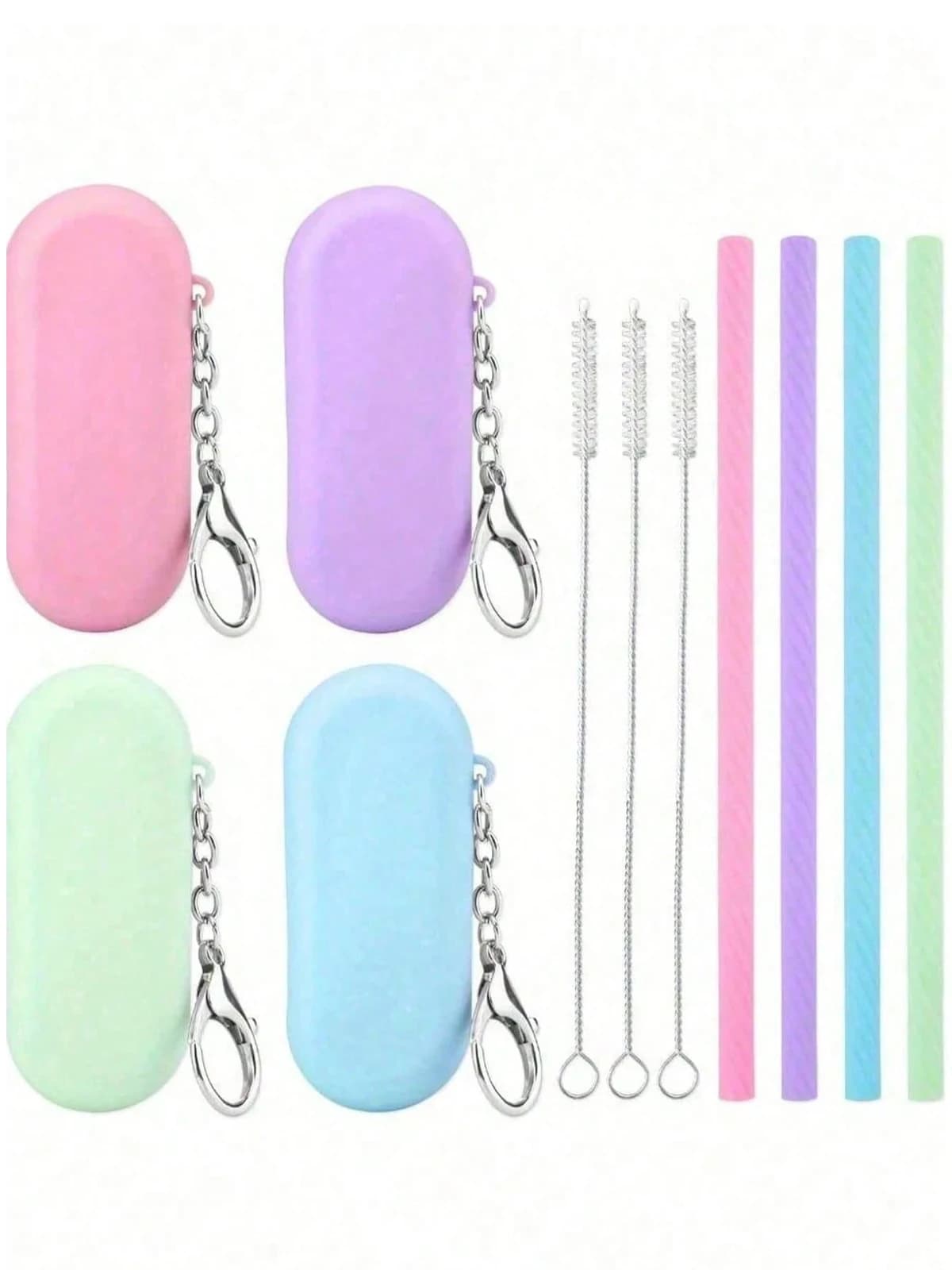 Reusable Food-grade Silicone Drinking Straws Foldable Flexible Straw with Cleaning Brushes Bar Party Supplies Recyclable