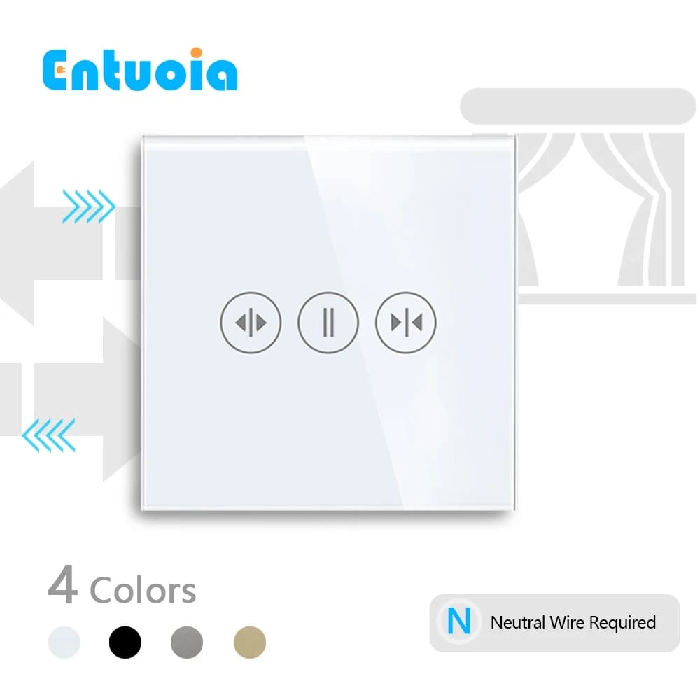 ENTUOIA Curtain Touch Switch EU Crystal Glass Panel LED Blue Backlight Motorized Roller Blinds Shutter Switch Need Neutral Wire