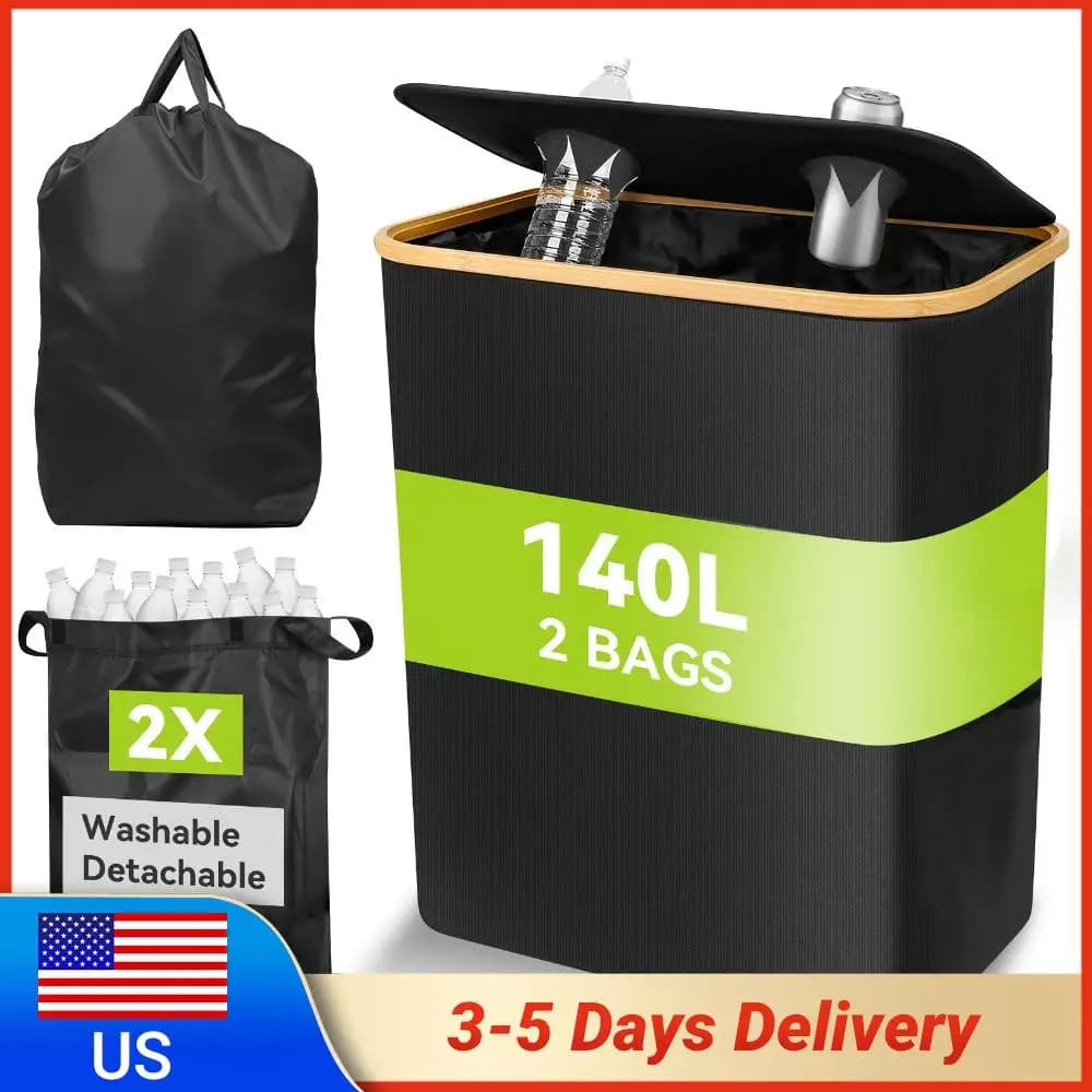 140L Oxford Folding Wallet With Cover, Large Double Basket with Bag Removable for Home and Bedroom