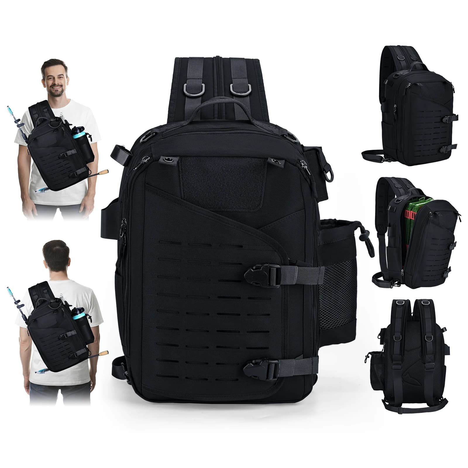 New Goture Fishing Backpack with Oxford 900D Fabric, Canna Door, 3600 Tool Boxes and MOLLE System - Ideal for Fishing Equipment