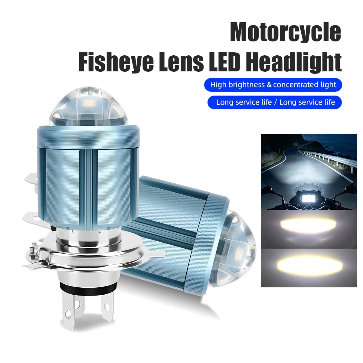 1pc H4 LED Motorcycle Headlight Bulbs 3570 Chip CSP Led Lens White Yellow Hi Lo Beam Spotlight Motorbike Scooter Running Lamp