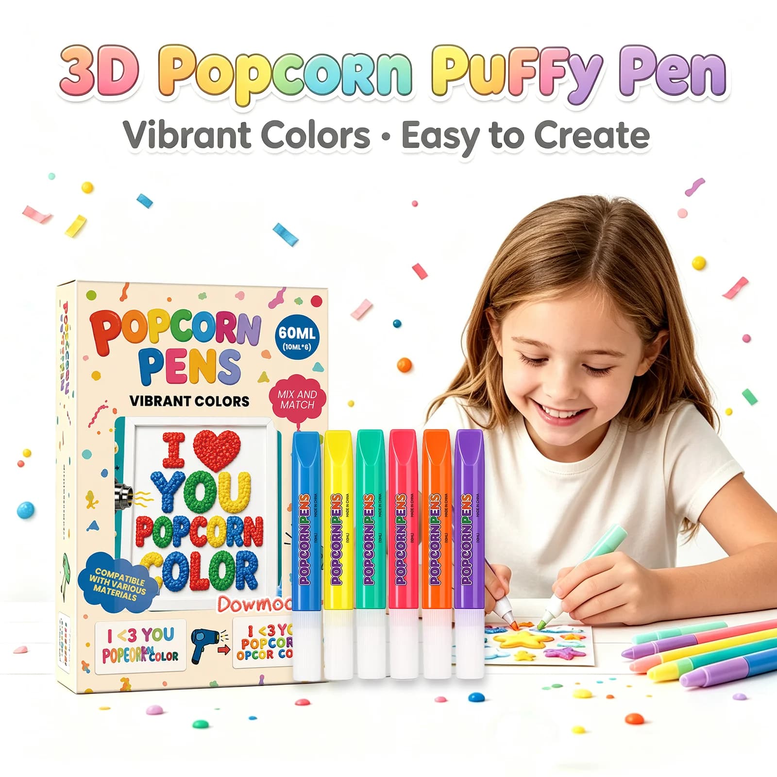 Dowmoo Popcorn Bubble Pen Dense Pigment Even Ink Flow Soft Foaming Texture Strong Color Adhesion Friction Resistant Kids Art Kit