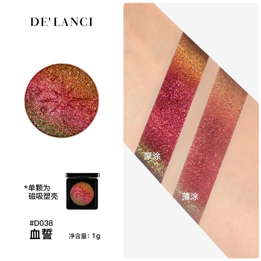 DE'LANCI Ombretto Singolo Effetto Opaco Luminoso Glitter Camaleonte Gotico Altamente Pigmentato Fine Flash Lunga Durata Trucco Occhi