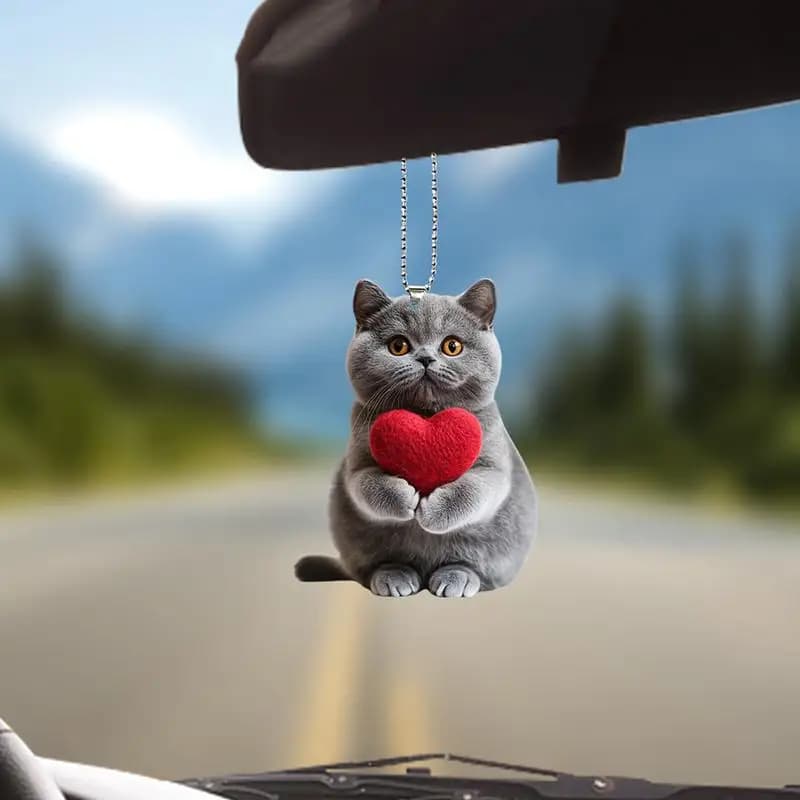 Retrovisore per auto Gatto acrilico Acrilico Simpatico gatto Ornamento per retrovisore per auto Decorazione interna per veicolo Decori piatti 2D Pendenti per zaino