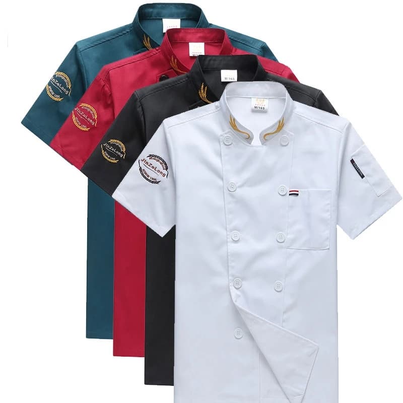Giacca da cuoco Uomo Donna Manica corta Camicie da cuoco Cappotto Ricamo Ristorante Hotel Panetteria Uniforme da cameriere