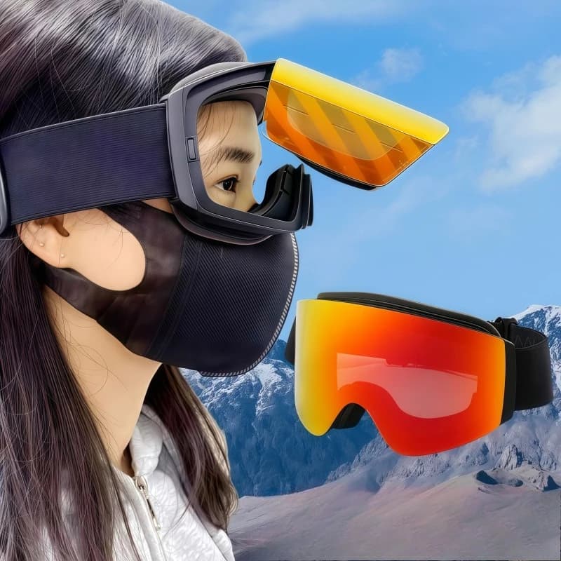 Occhiali da sci antiappannamento a doppio strato ribaltabili da esterno per ciclismo da snowboard