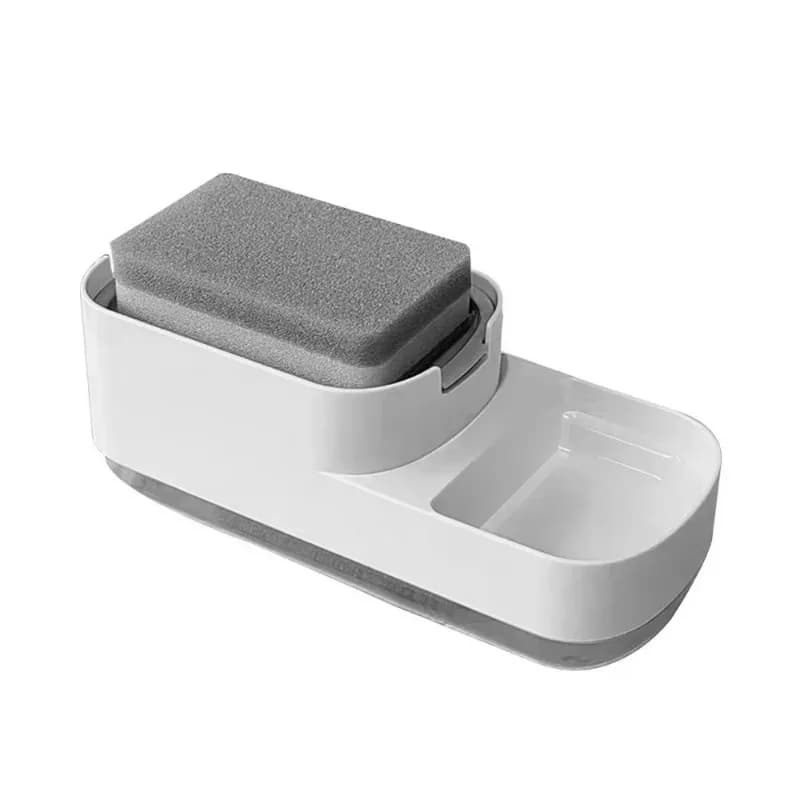 ABXF-Dispenser automatico di sapone manuale con porta spugna, per cucina e bagno, include scatola di immagazzinaggio per sapone liquido