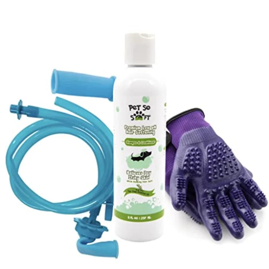 Set per la Pulizia di Cani e Animali Domestici con Shampoo e Balsamo per Cuccioli, Sapone per Pelli Sensibili, Tubo di Collegamento per Doccia e Accessori per il Bagno