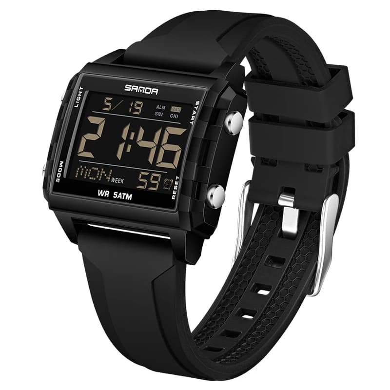 Moda Uomo Donna Orologi digitali Orologio sportivo con design rettangolare di tendenza impermeabile per uomo Donna Orologio da polso maschile con retroilluminazione a LED