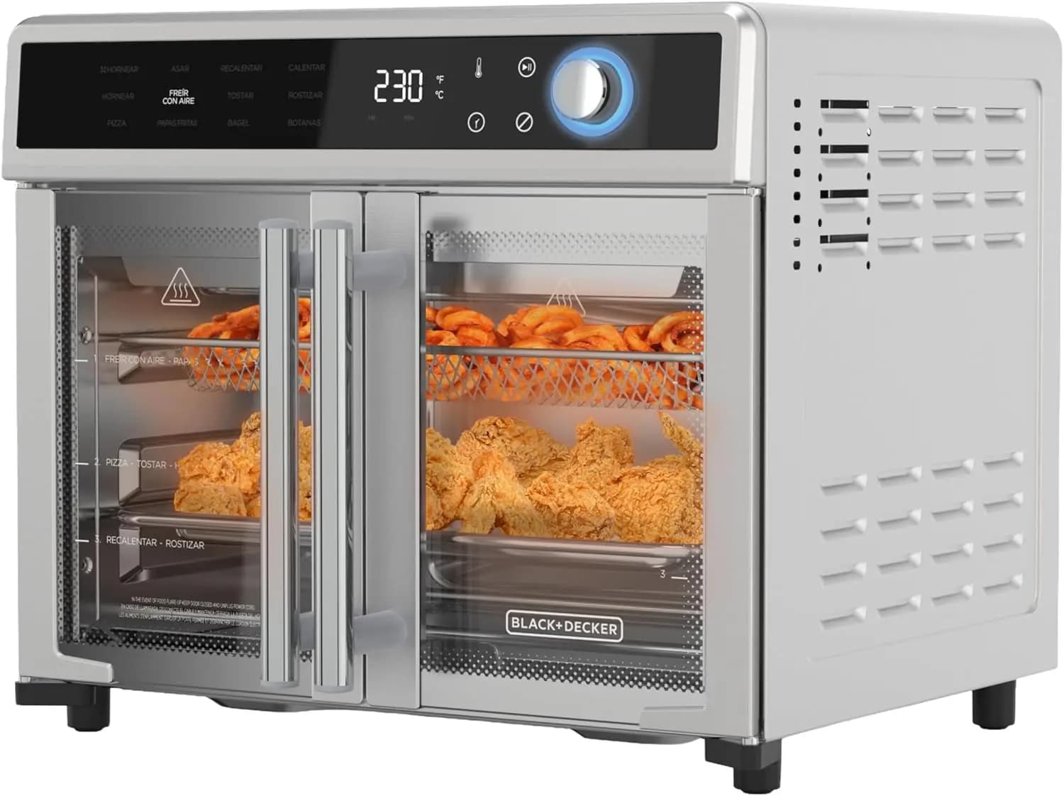 Oven Tostapane and Air Fryer 12-in-1, Fast Convection Cooking, Suitable for Pizza and 6 Fettes of Bread, French Stainless Steel Doors
