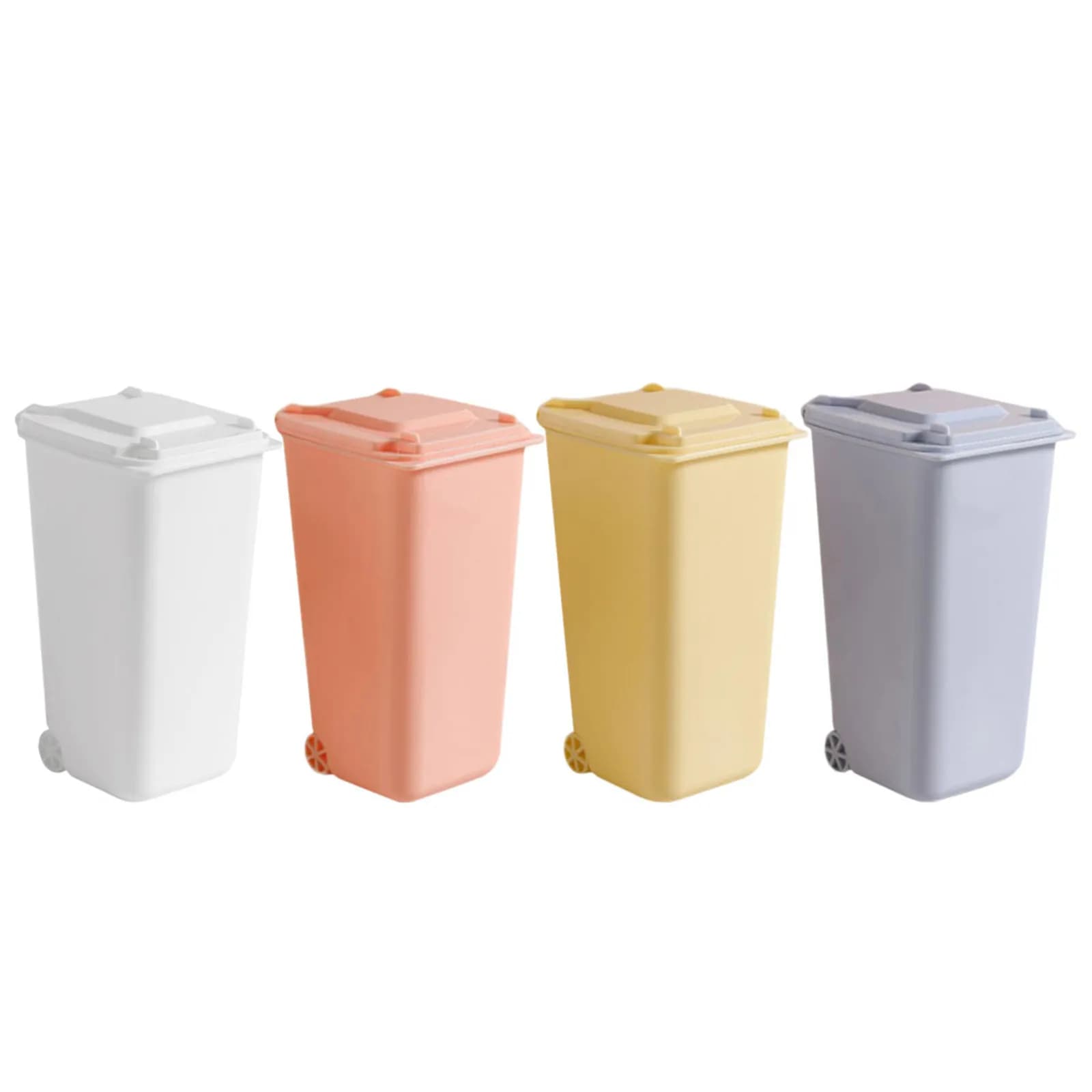Set di 4 contenitori per rifiuti da scrivania, mini cestino per rifiuti da tavolo con coperchio, design compatto resistente agli urti, organizer da tavolo per ufficio e scuola