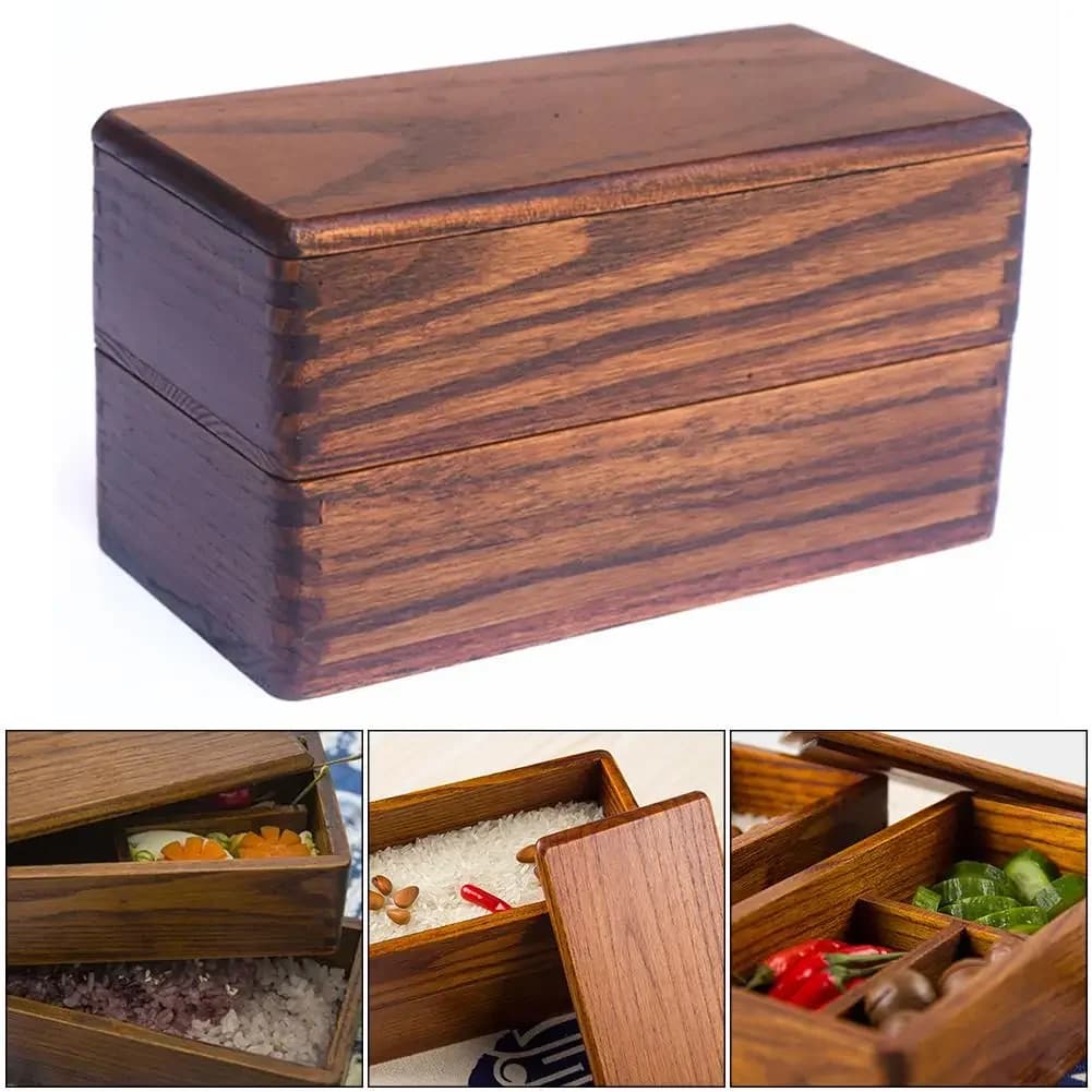 HOTSALE Rectangle Double Layer Wood Containers Japanese Sushi Bento Lunch Box Sushi Portable Food Container Dropshipping