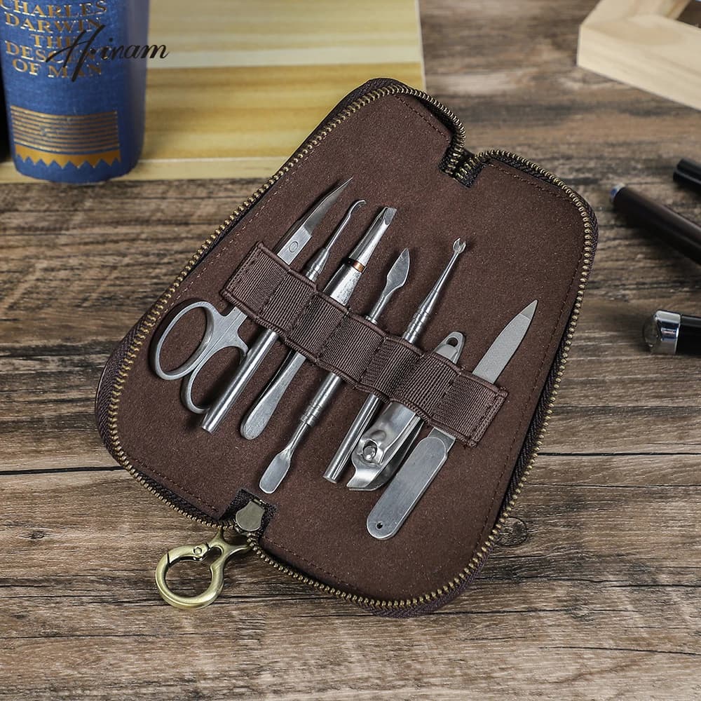 Genuine Leather Travel Case for Manicure Set Pedicure Kit Nail Grooming Kit Clippers Kit Storage Box