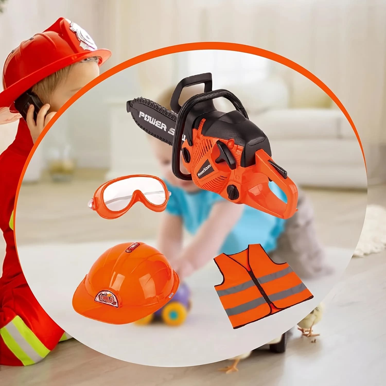 Set di Attrezzi Giocattolo per Bambini, Kit di Riparazione con Motosega Simulata per Giochi di Ruolo Educativi e Divertenti