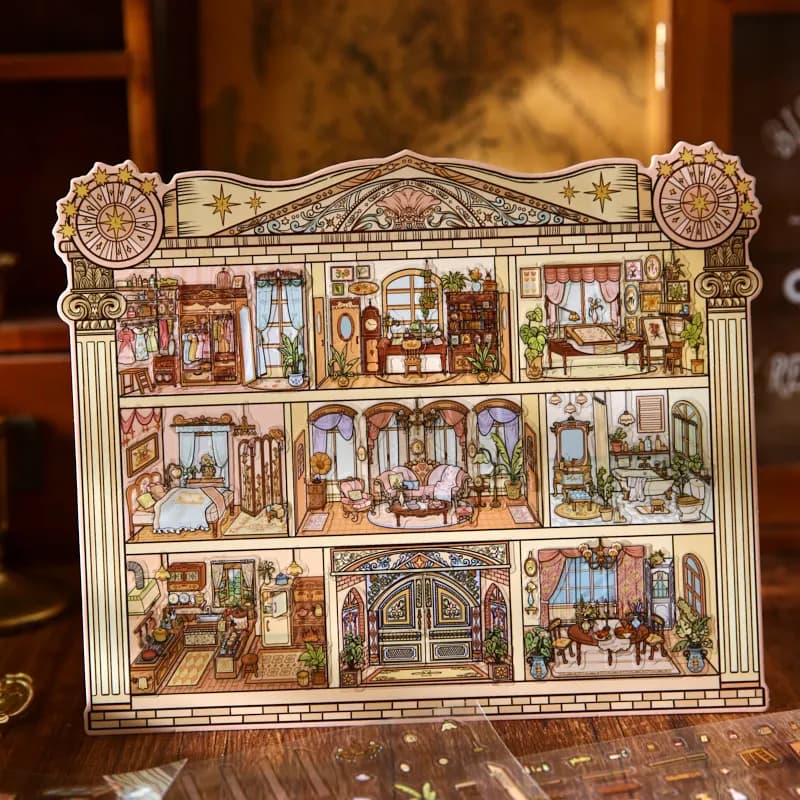 Mr. Paper Set di 3 Adesivi Vintage con Scenari di Appartamenti, Villa Starlight per Decorazioni Fai-da-Te, Scrapbooking e Diari