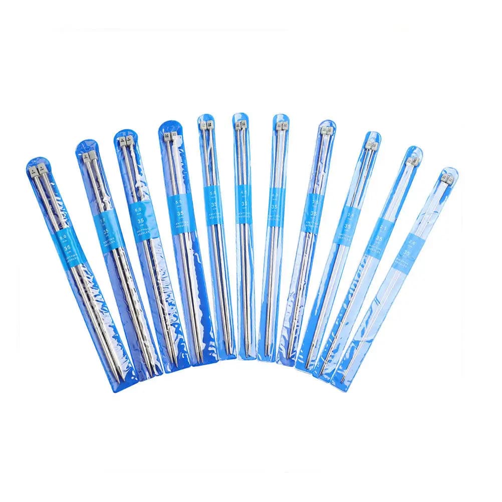 22 Pcs Gauge Tools Stainless Steel Crochet Hooks Knitting Kit Silver Single Pointed Needles