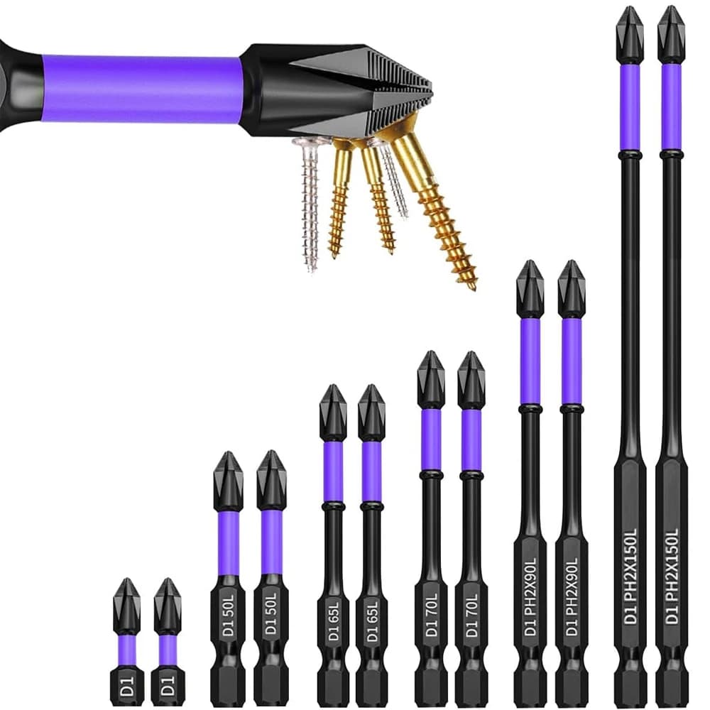 Set di punte per cacciavite magnetico PH2 Phillips 25-150mm Punte da trapano a percussione in acciaio legato antiscivolo antiurto per la decorazione esterna