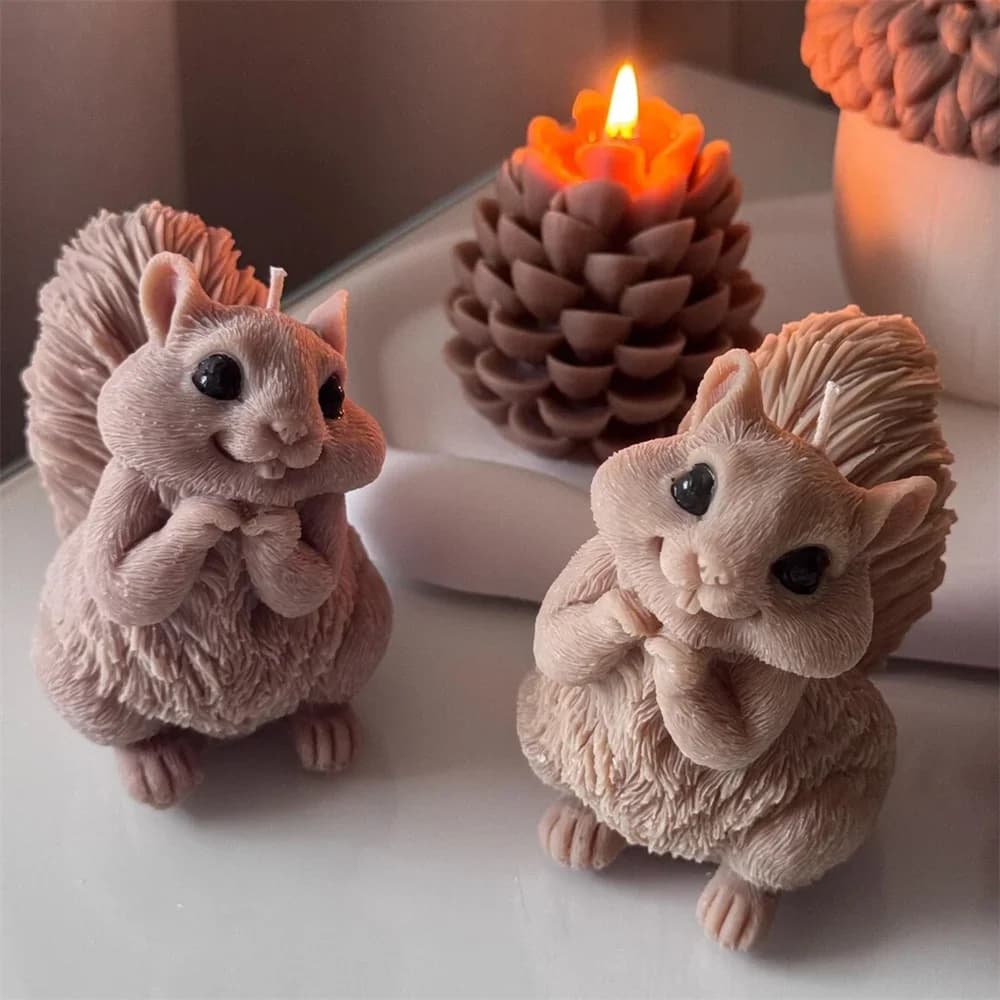 Cute Squirrel Candle Silicone Mold 3D Pinecone Scented Plaster Mold DIY Chipmunk Animal Soap Epoxy Resin Crafts Making Mold