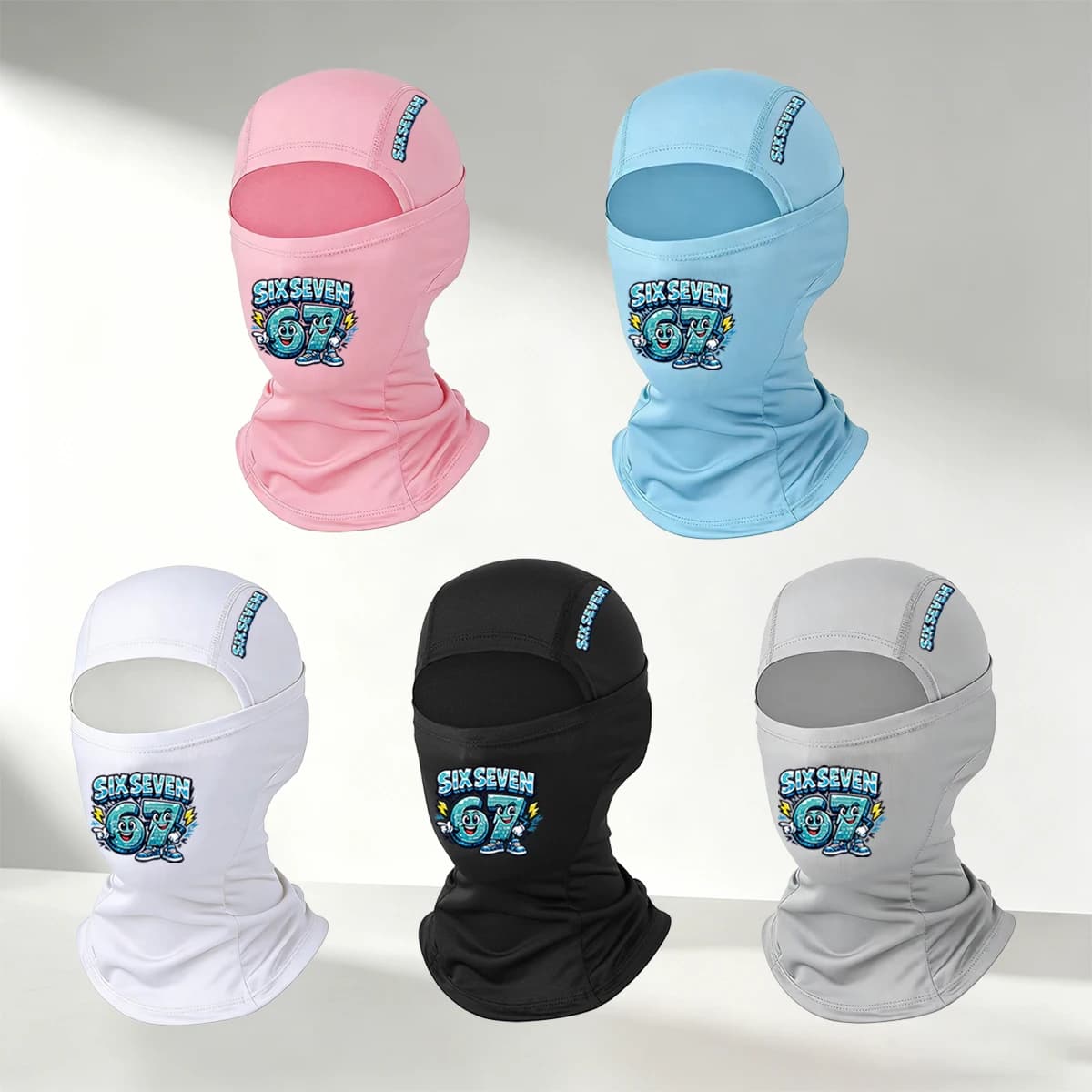 1/2/3/4/5 PC SIXSEVENT 67 cartoon printed Balaclava hat, breathable, suitable for cycling, motorcycle, outdoor sports