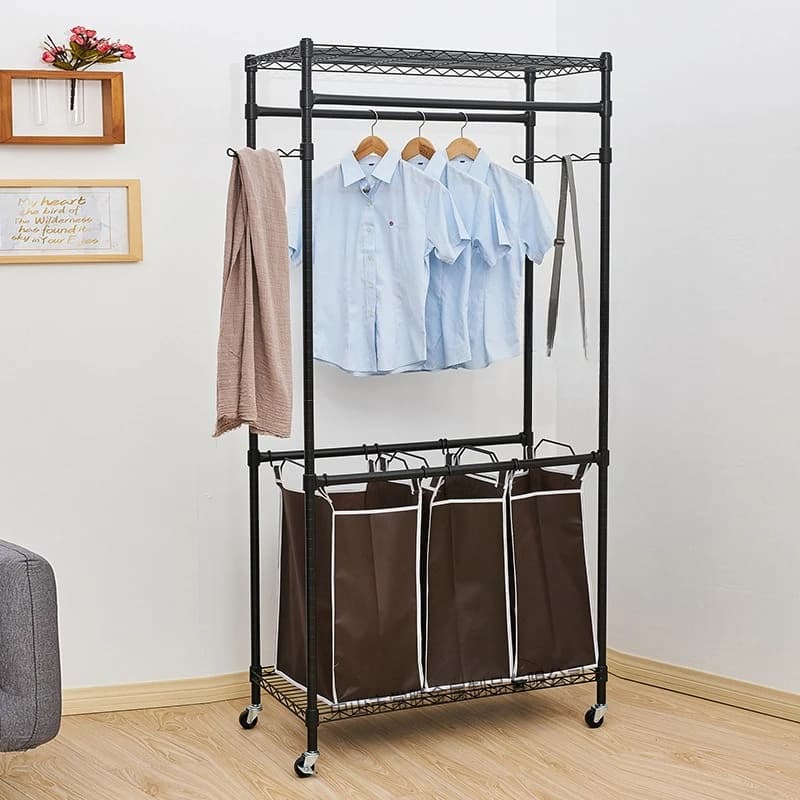 LH multi-layer laundry basket rack floor-type dirty hanger carbon steel high load-bearing pulley belt bag