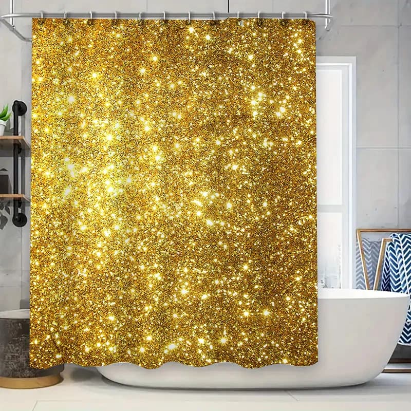 Tenda da doccia di lusso con glitter dorati Decorazione da bagno scintillante Tessuto lucido Accessorio per la casa impermeabile per zona vasca o piscina (dimensioni: