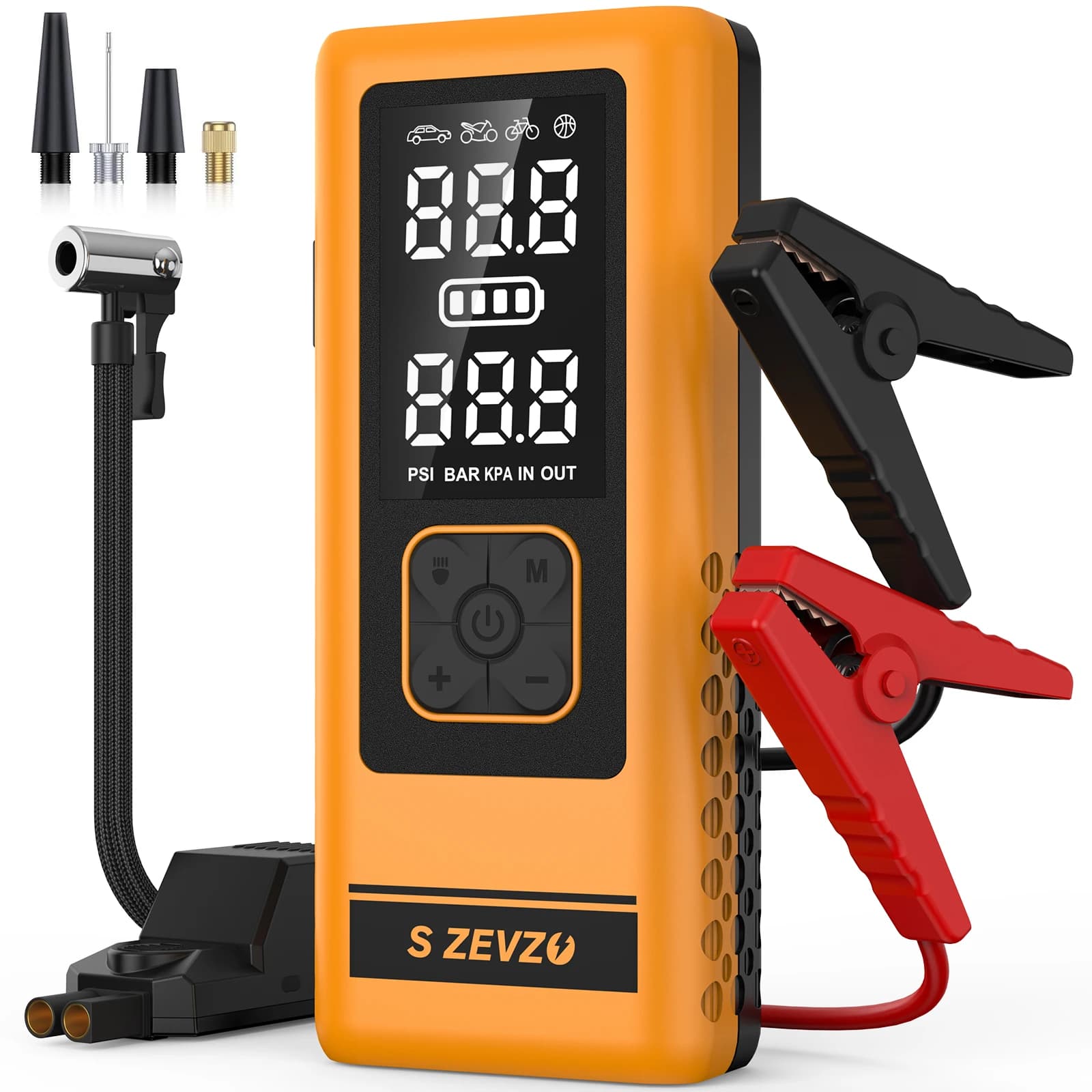 S ZEVZO 4000A Avviatore d'Emergenza per Auto con Compressore d'Aria, Gonfiatore Pneumatici 150PSI, Caricabatterie Portatile per Auto 12V 8800mAh