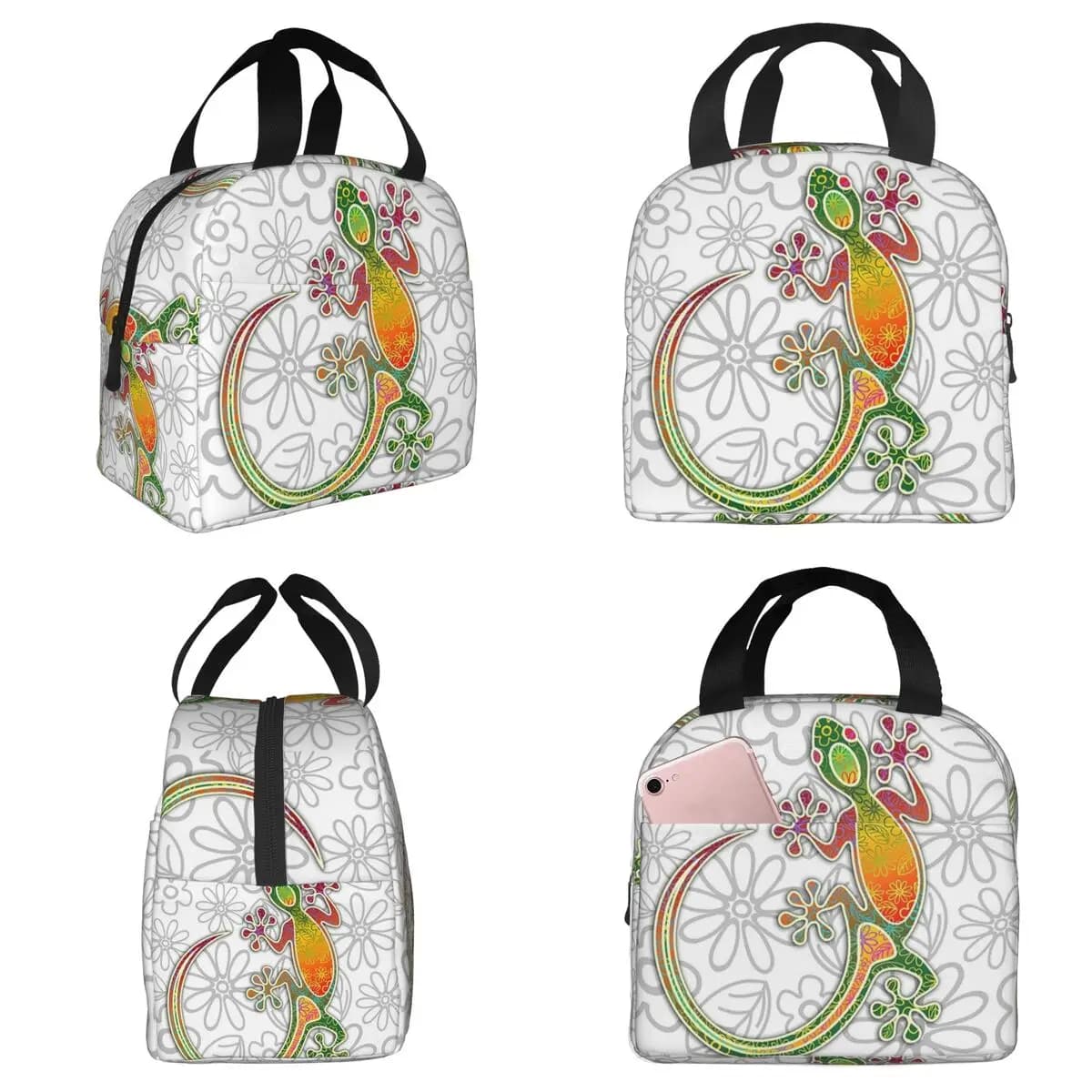 Gecko Ethnic Tribal Lizard African Insulated Lunch Bag for Women Office Cooler Thermal Food Box Tote Lunch Boxes Container