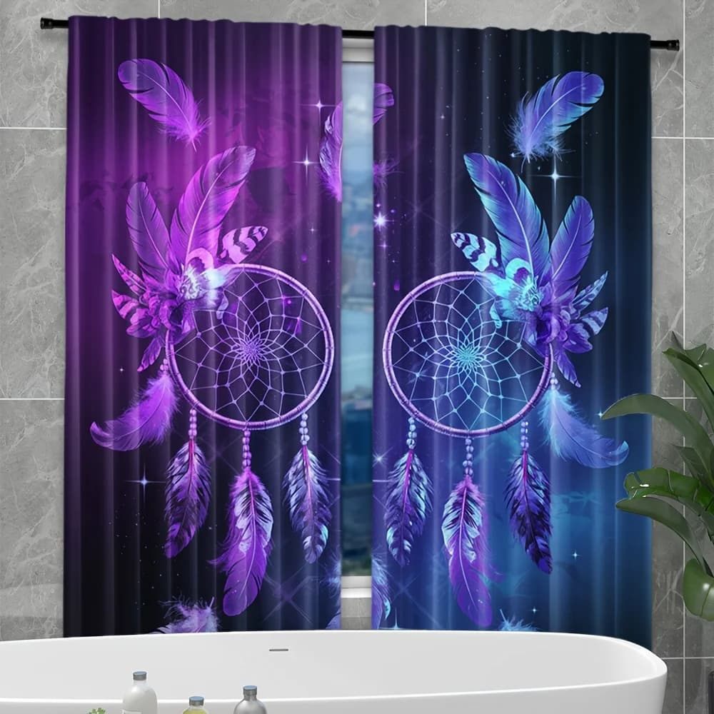 Purple Dreamcatcher Curtains Feather Art Boho Style Elegant Home Decor Spiritual Design Window Drapes Interior Fashion